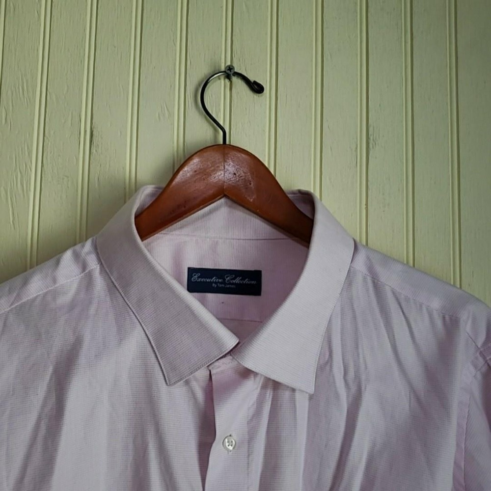 Tom James‎ Executive Dress Shirt Mens XL Pink Solid Regular Fit Cotton LS USA